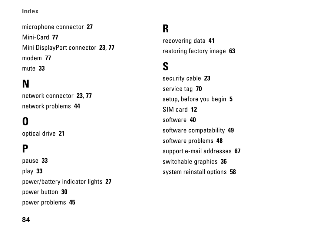 Dell P06F001 manual Index 