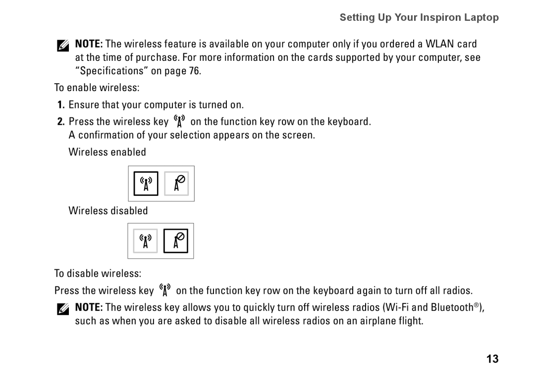 Dell P07G setup guide Setting Up Your Inspiron Laptop 