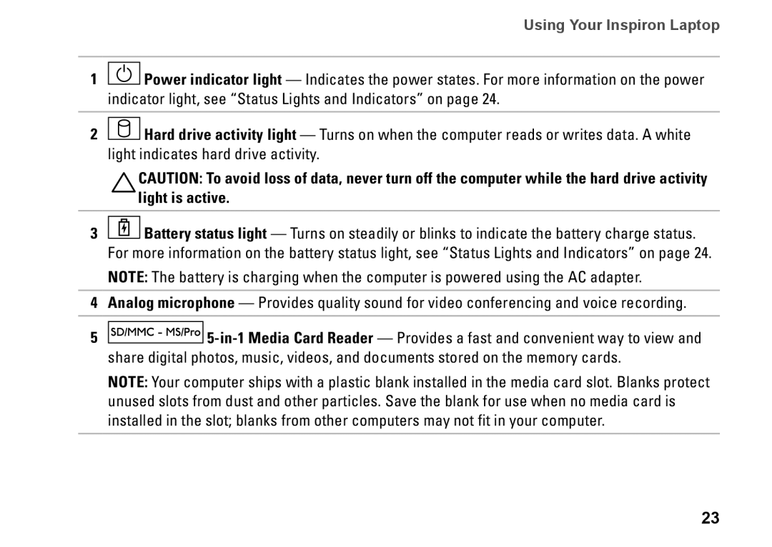 Dell P07G setup guide Using Your Inspiron Laptop 