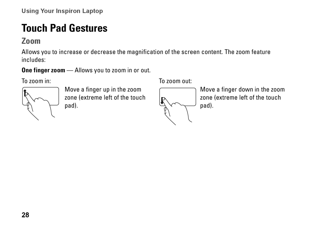 Dell P07G setup guide Touch Pad Gestures, To zoom 