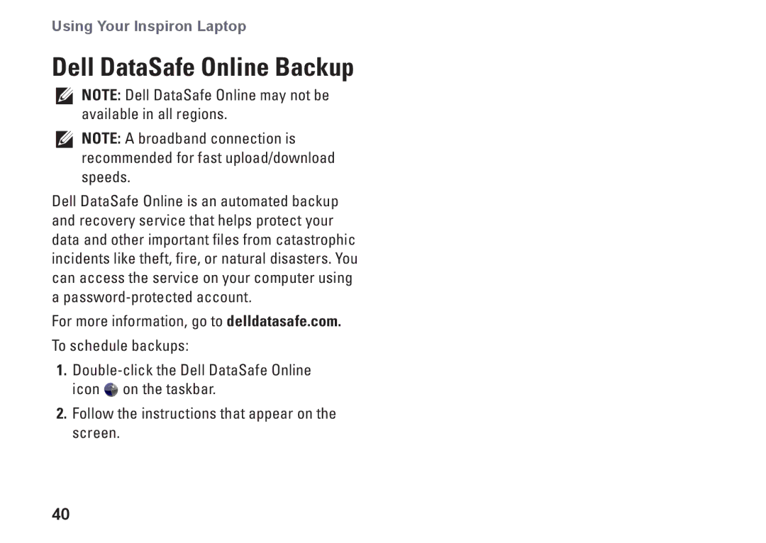 Dell P07G setup guide Dell DataSafe Online Backup 