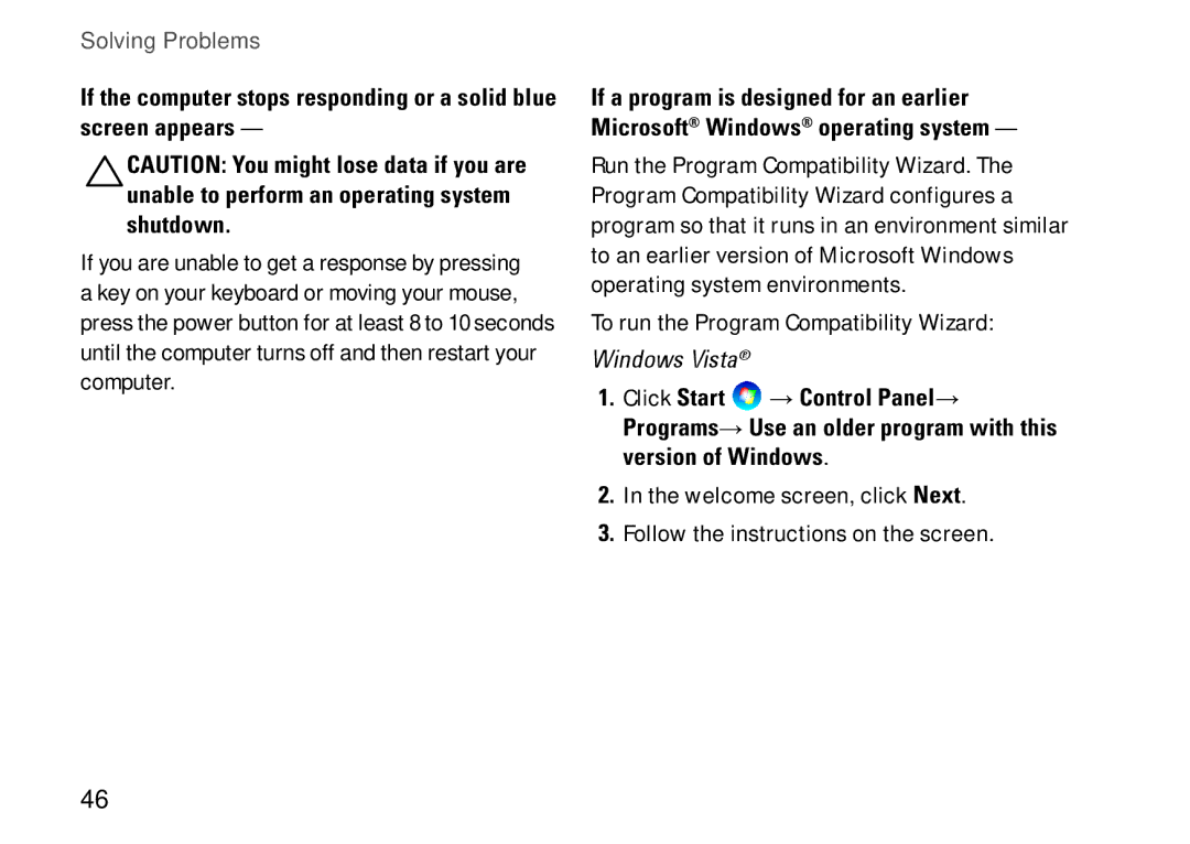 Dell P07G setup guide Windows Vista 