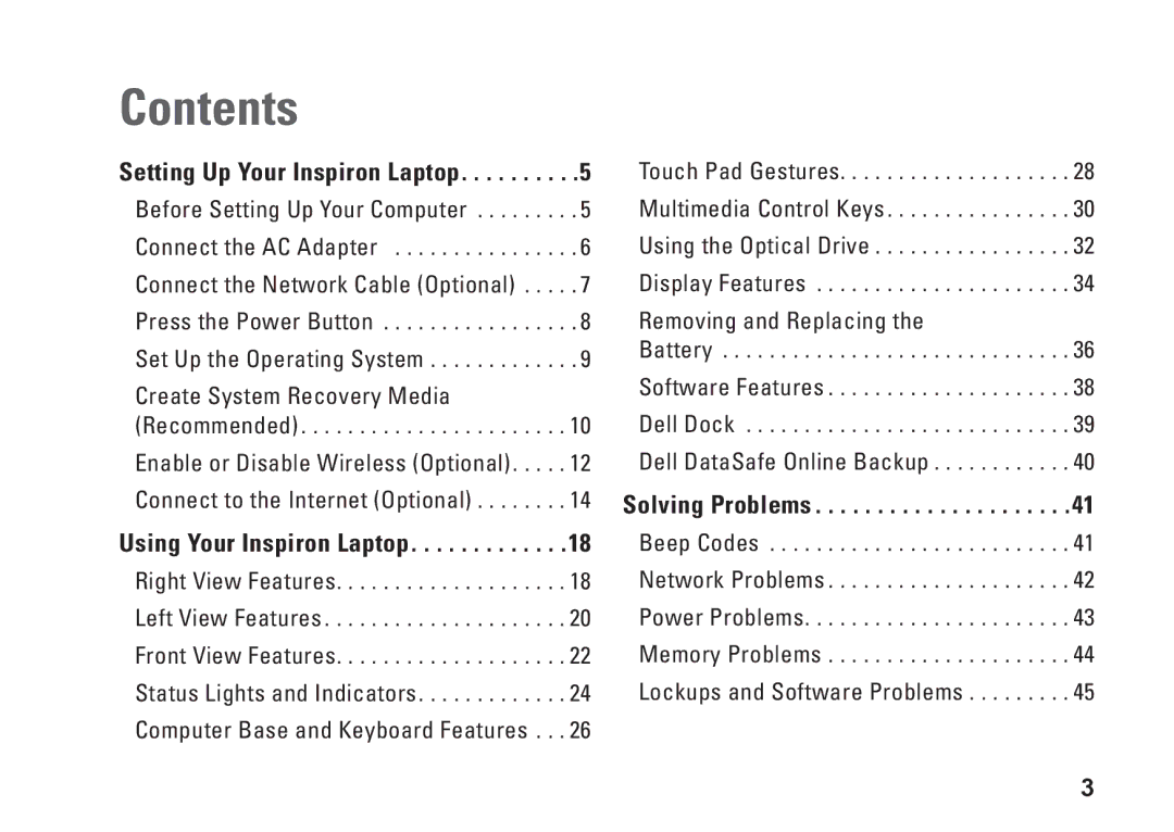 Dell P07G setup guide Contents 