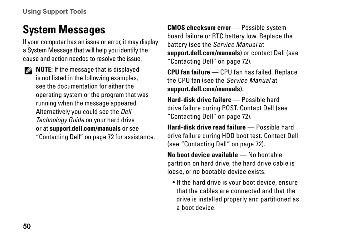 Dell P07G setup guide System Messages 