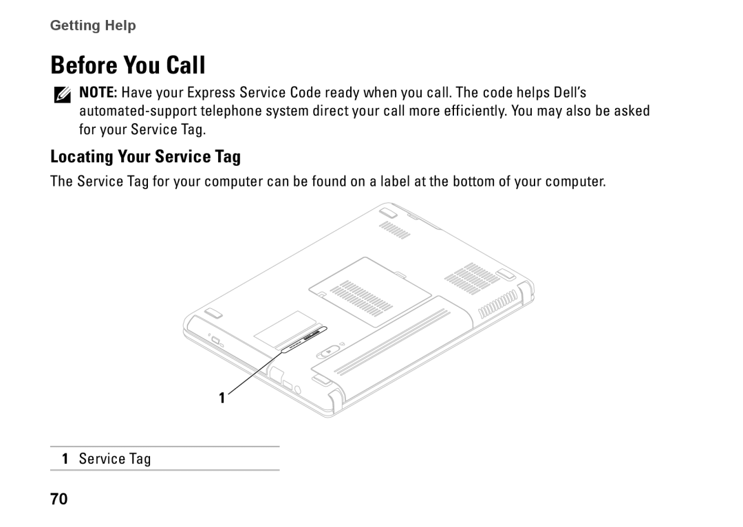 Dell P07G setup guide Before You Call, Locating Your Service Tag 