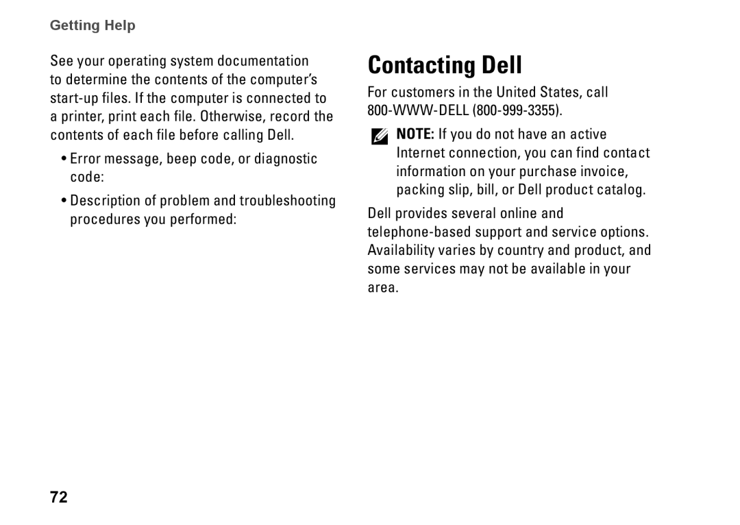 Dell P07G setup guide Contacting Dell 