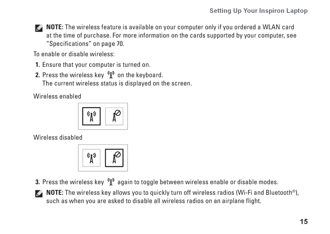 Dell P07T setup guide Setting Up Your Inspiron Laptop 