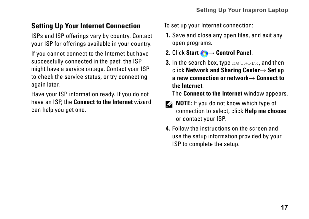 Dell P07T setup guide Setting Up Your Internet Connection, Connect to the Internet window appears 