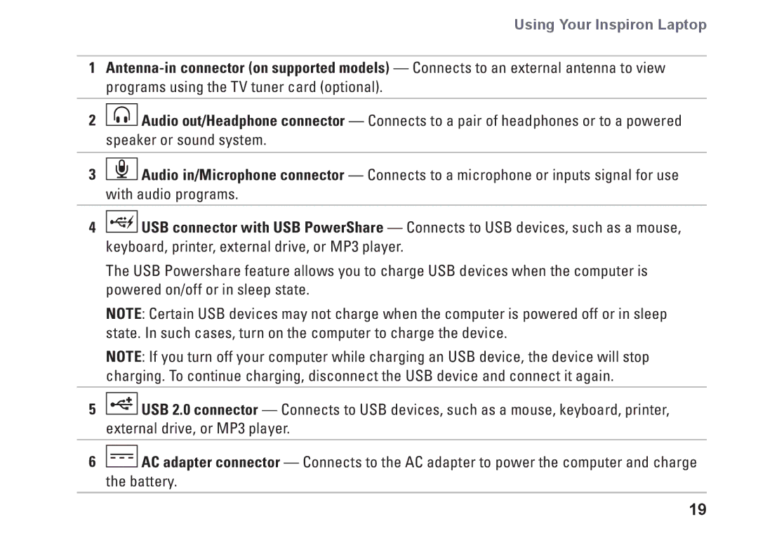 Dell P07T setup guide Using Your Inspiron Laptop 