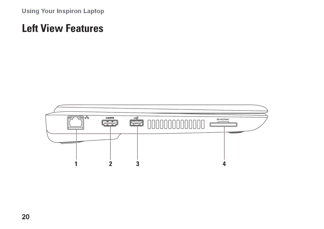 Dell P07T setup guide Left View Features 