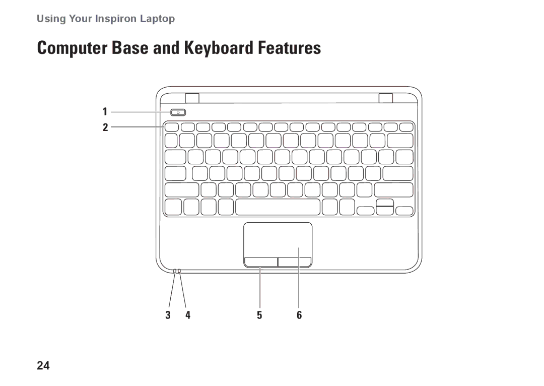 Dell P07T setup guide Computer Base and Keyboard Features 