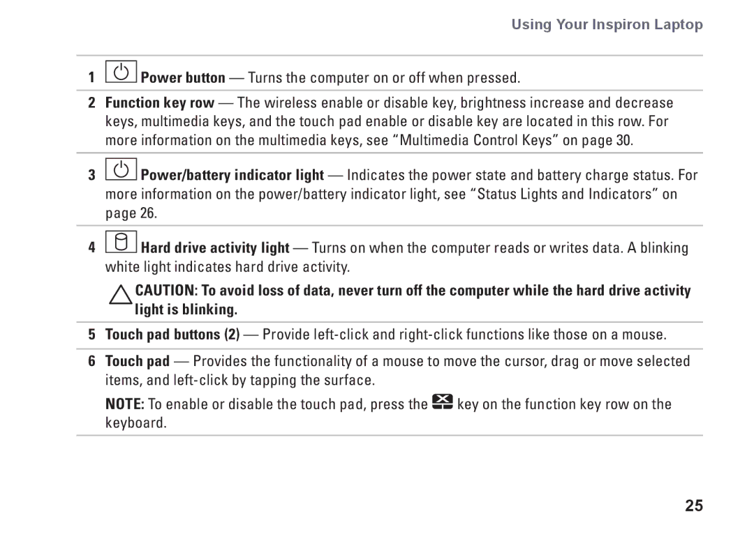 Dell P07T setup guide Power button Turns the computer on or off when pressed 