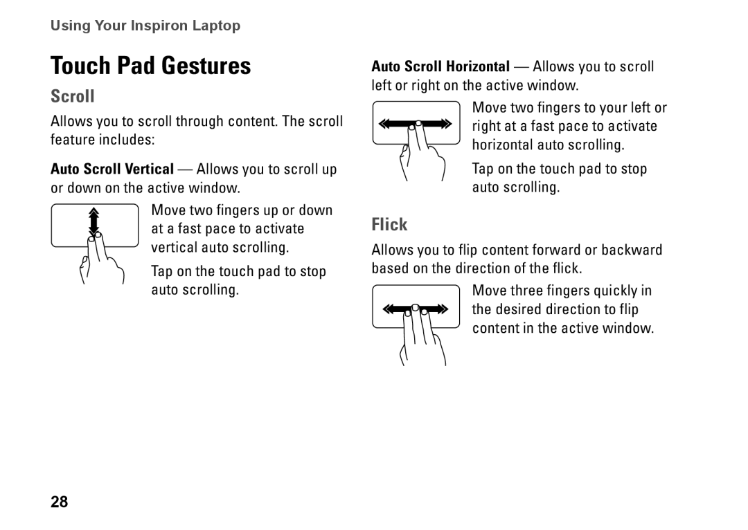 Dell P07T setup guide Touch Pad Gestures, Scroll 