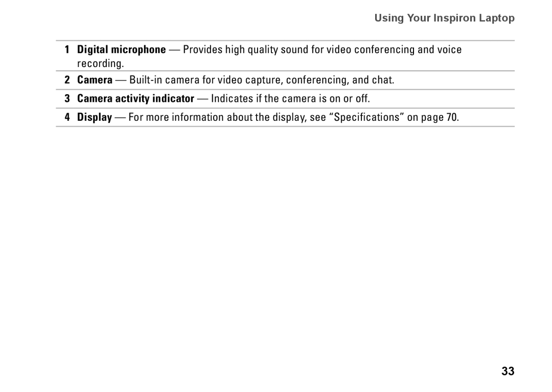 Dell P07T setup guide Using Your Inspiron Laptop 