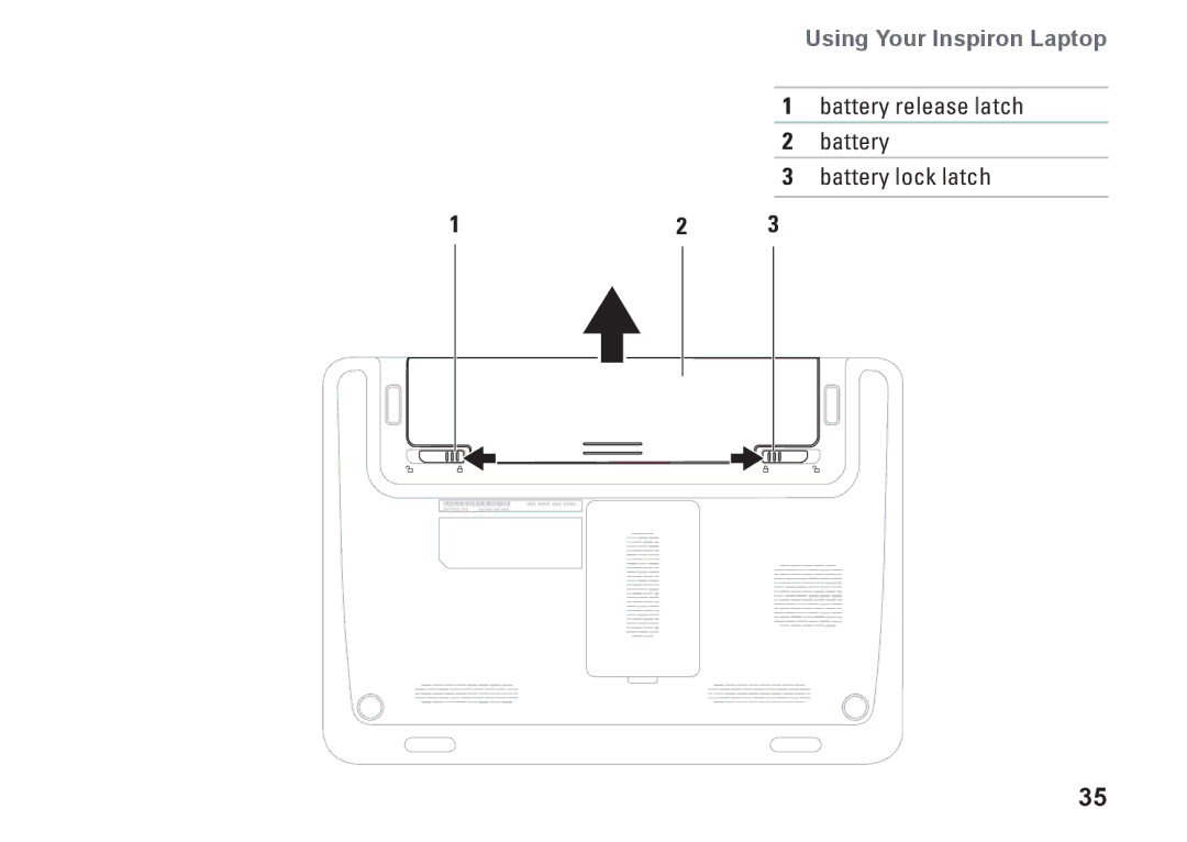 Dell P07T setup guide Battery release latch Battery lock latch 