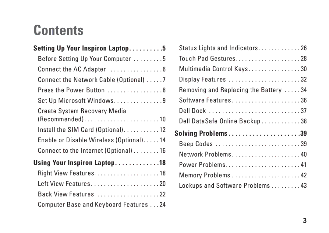 Dell P07T setup guide Contents 