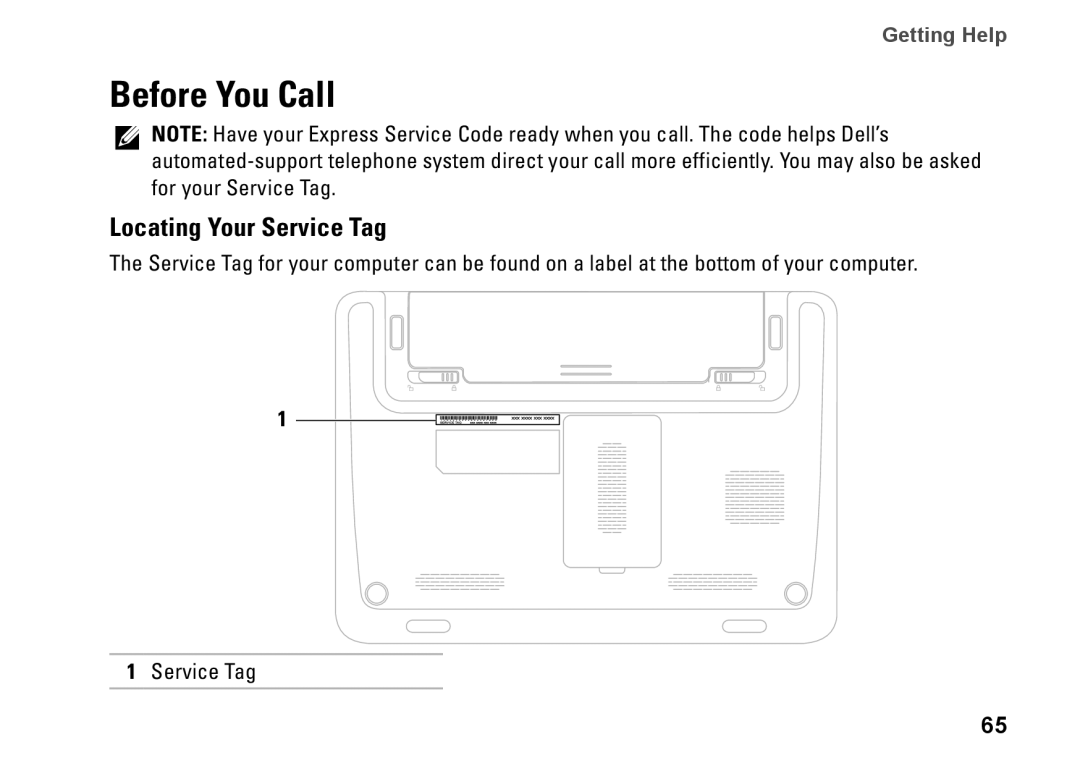 Dell P07T setup guide Before You Call, Locating Your Service Tag 