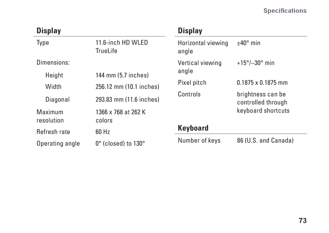 Dell P07T setup guide Display, Keyboard 