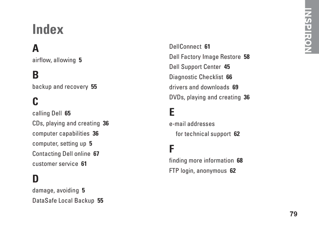 Dell P07T setup guide Index 