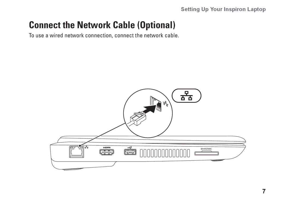 Dell P07T setup guide Connect the Network Cable Optional 