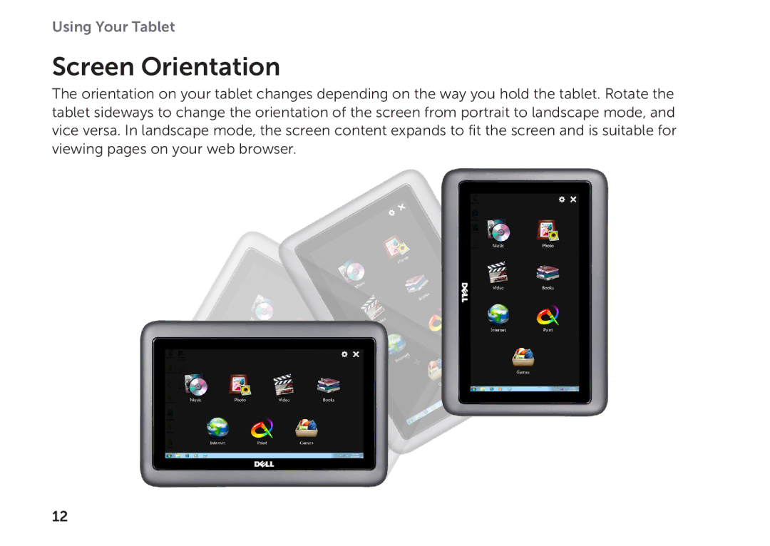 Dell P08T001 manual Screen Orientation 