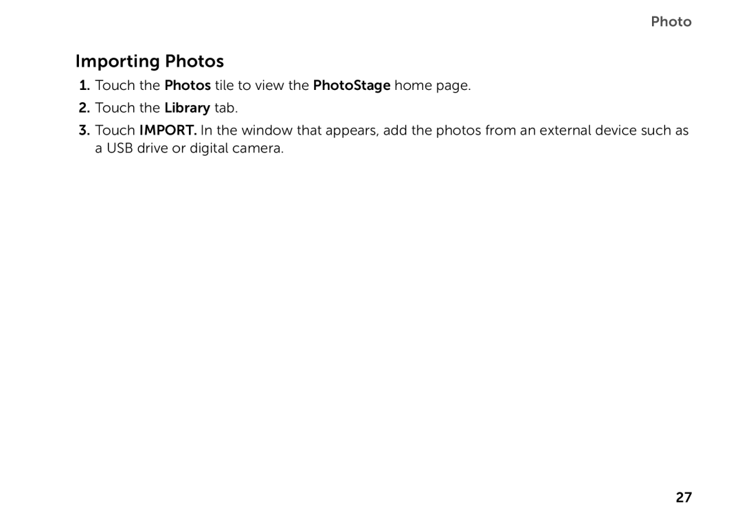 Dell P08T001 manual Importing Photos 