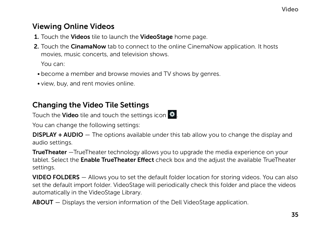 Dell P08T001 manual Viewing Online Videos, Changing the Video Tile Settings 