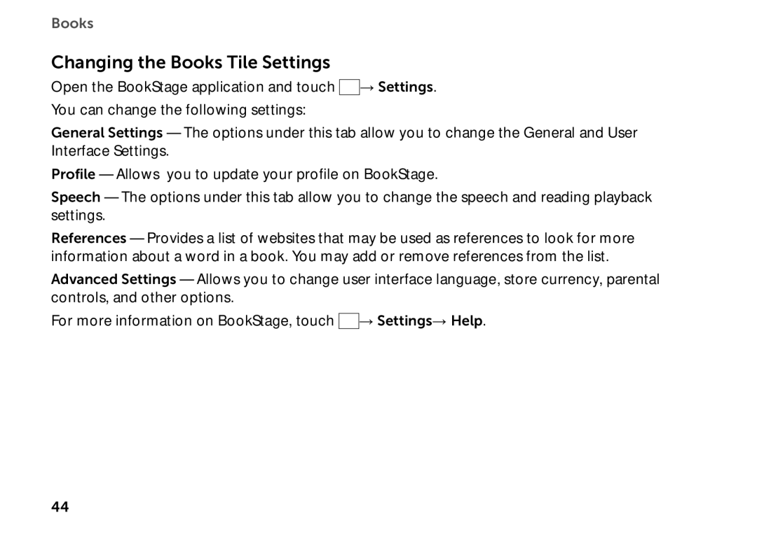 Dell P08T001 manual Changing the Books Tile Settings 