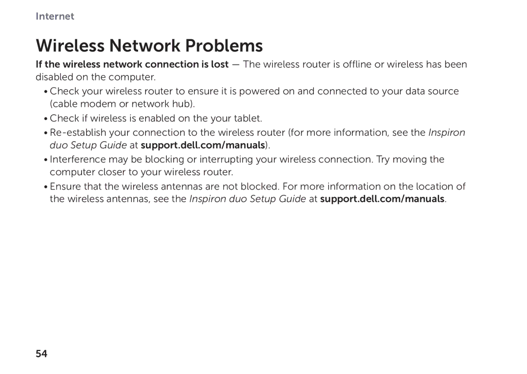Dell P08T001 manual Wireless Network Problems 