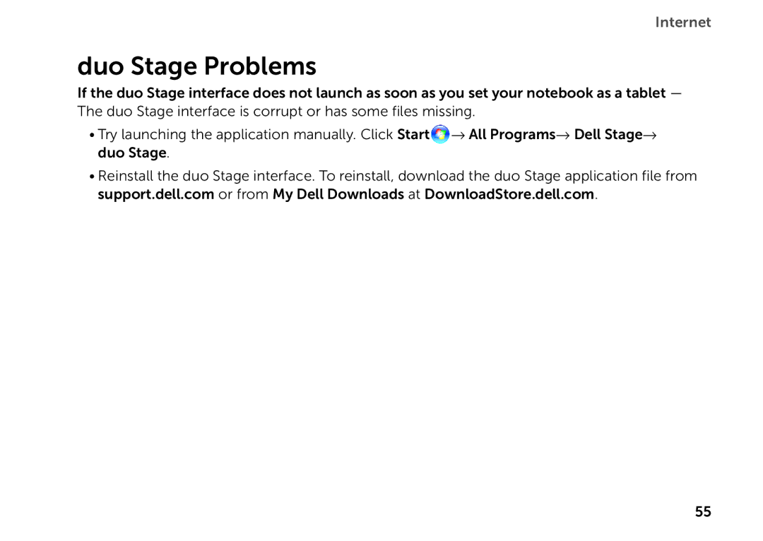 Dell P08T001 manual Duo Stage Problems 