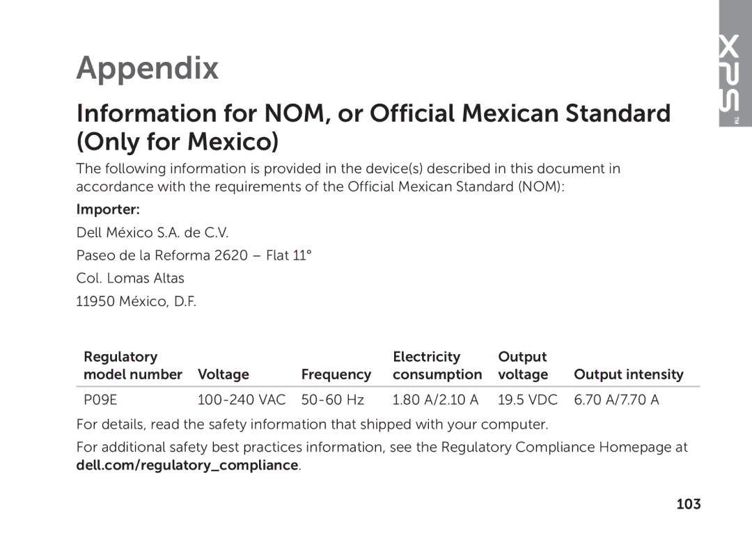 Dell P09E setup guide Appendix 