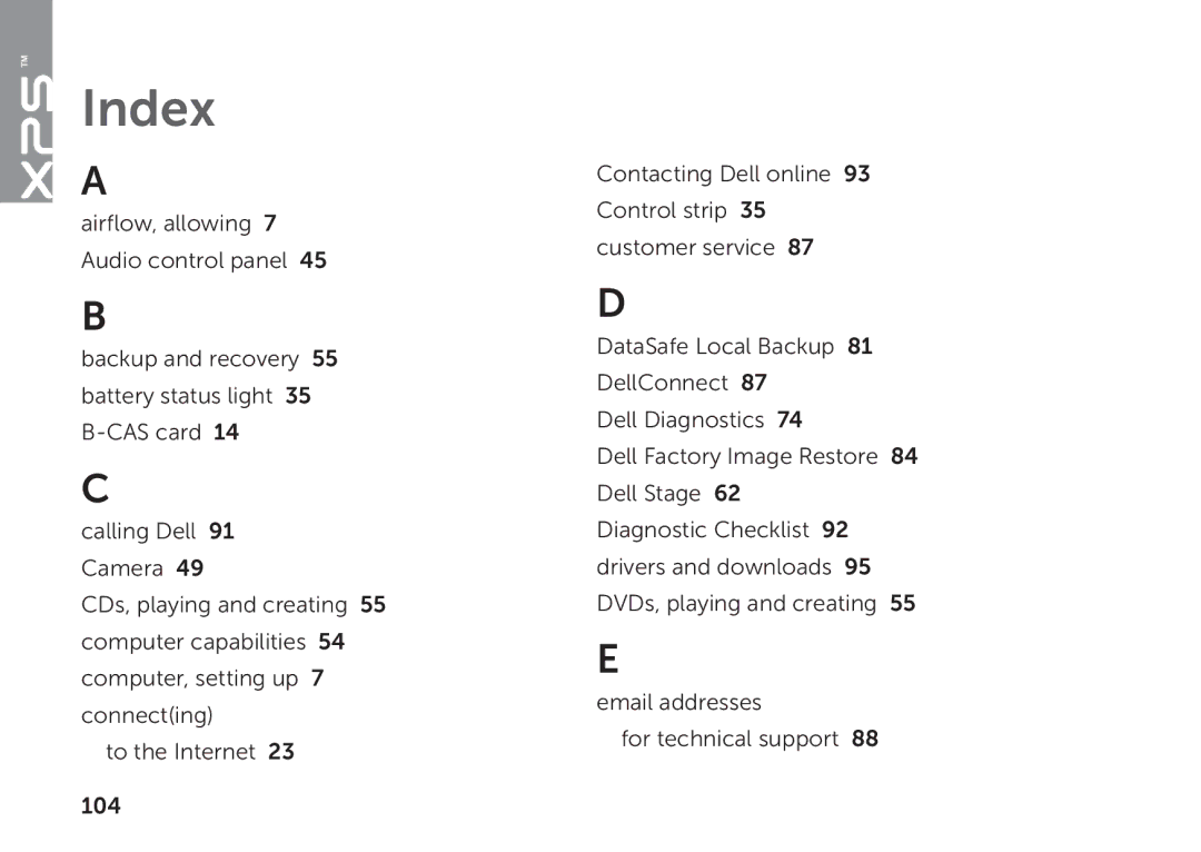 Dell P09E setup guide Index 