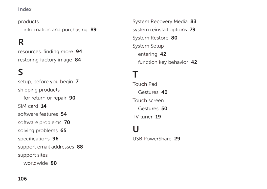 Dell P09E setup guide Index 