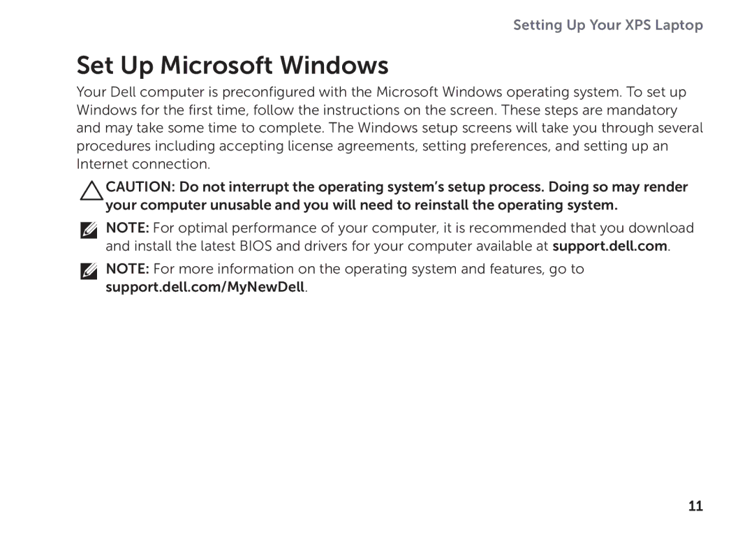 Dell P09E setup guide Set Up Microsoft Windows 