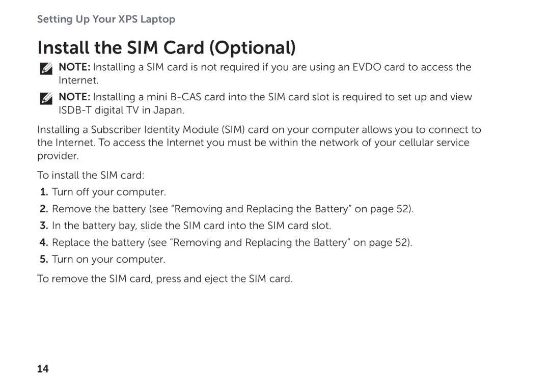 Dell P09E setup guide Install the SIM Card Optional 