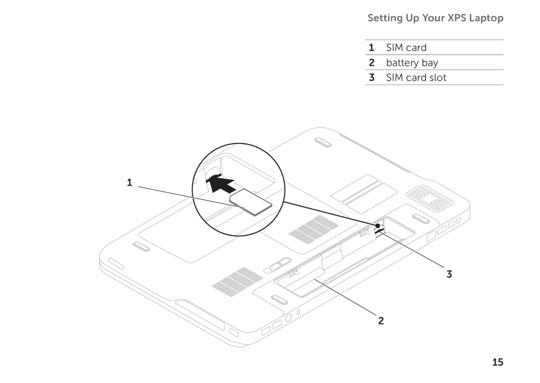 Dell P09E setup guide SIM card Battery bay SIM card slot 