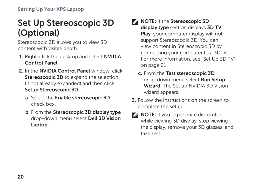 Dell P09E setup guide Set Up Stereoscopic 3D Optional 