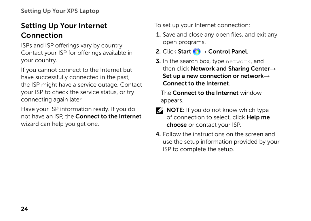 Dell P09E setup guide Setting Up Your Internet Connection 