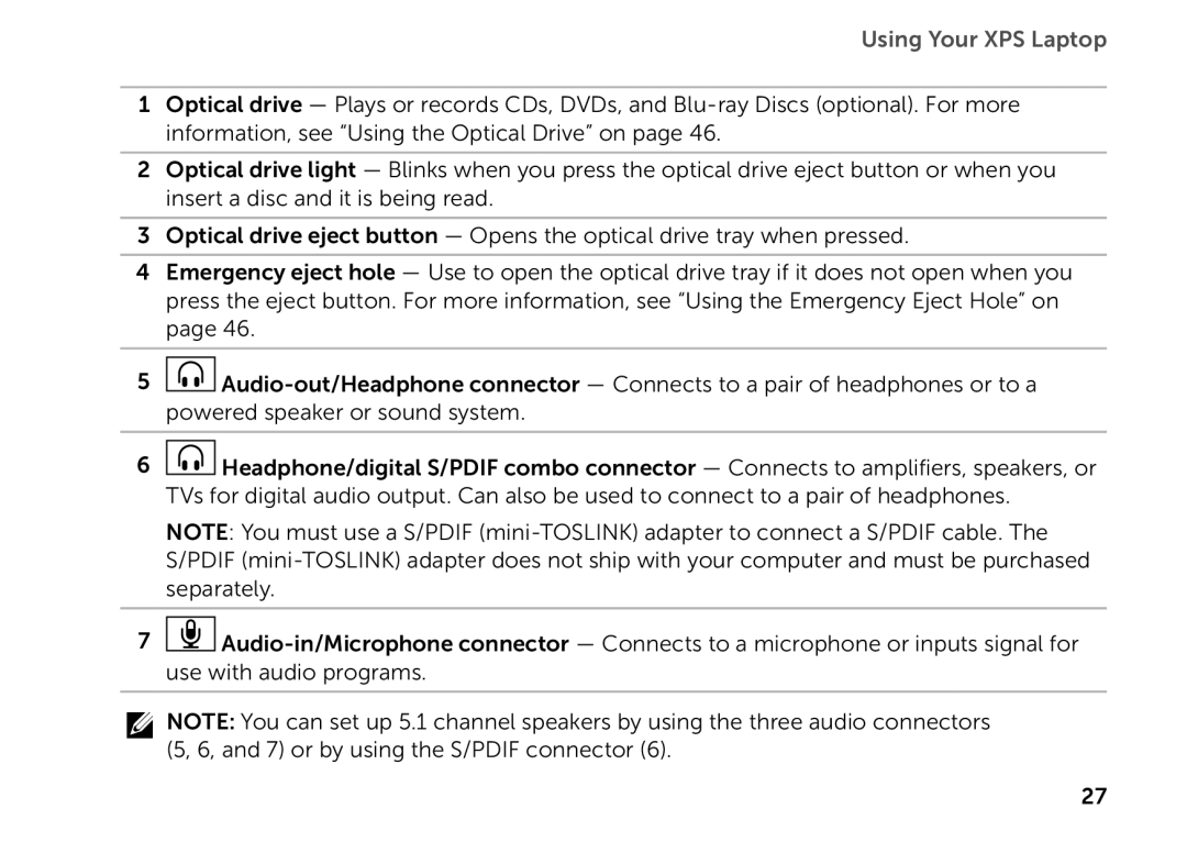 Dell P09E setup guide Using Your XPS Laptop 