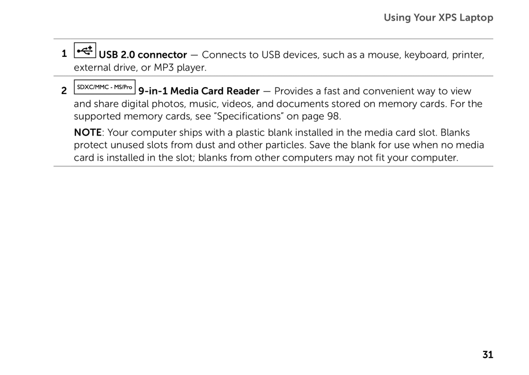 Dell P09E setup guide Using Your XPS Laptop 