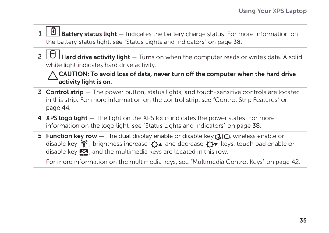 Dell P09E setup guide Using Your XPS Laptop 