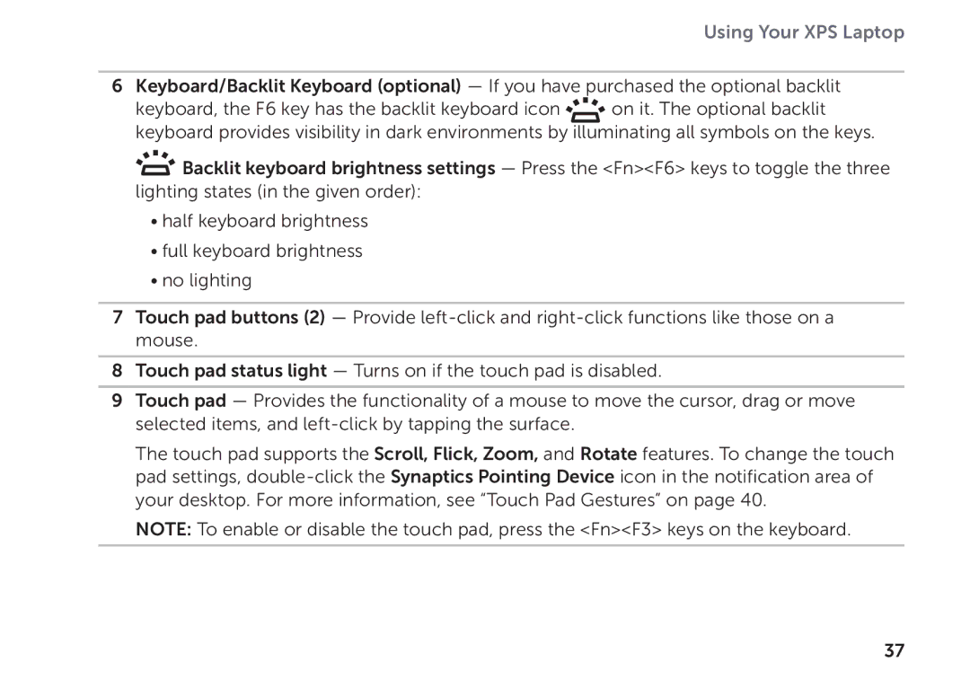 Dell P09E setup guide Using Your XPS Laptop 