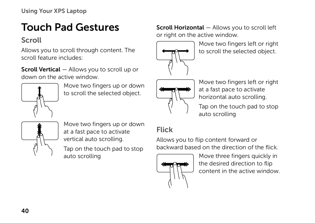 Dell P09E setup guide Touch Pad Gestures, Scroll 