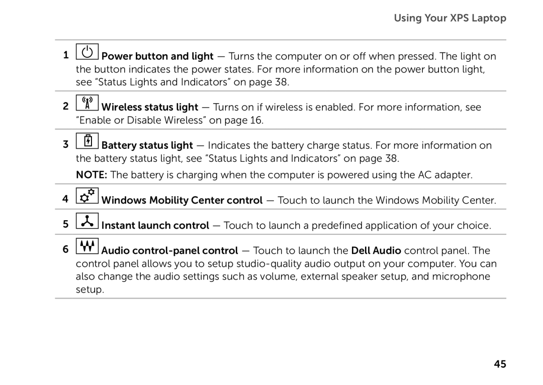 Dell P09E setup guide Using Your XPS Laptop 