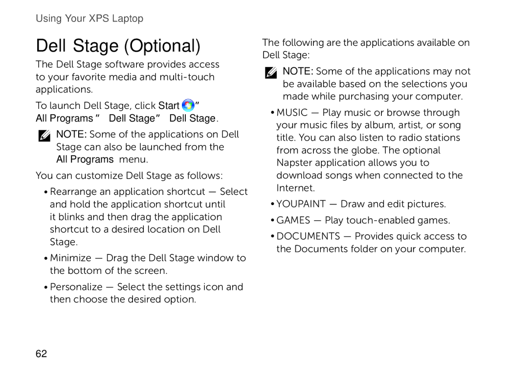 Dell P09E setup guide Dell Stage Optional 