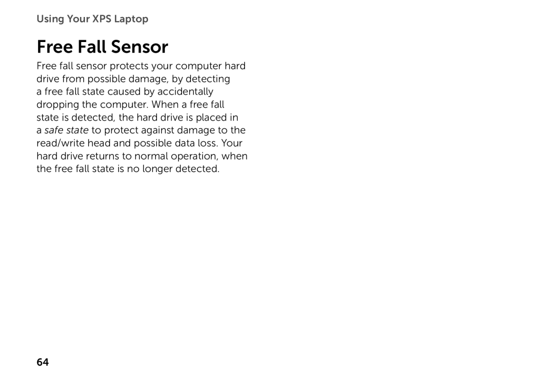 Dell P09E setup guide Free Fall Sensor 