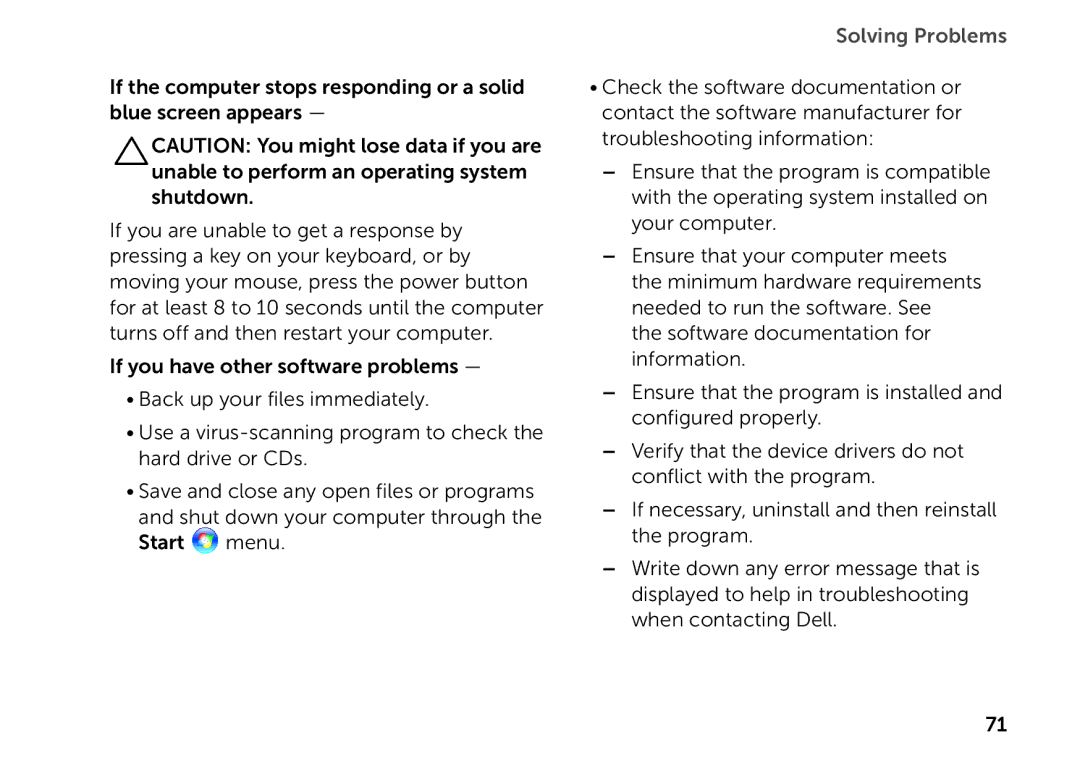 Dell P09E setup guide Solving Problems 