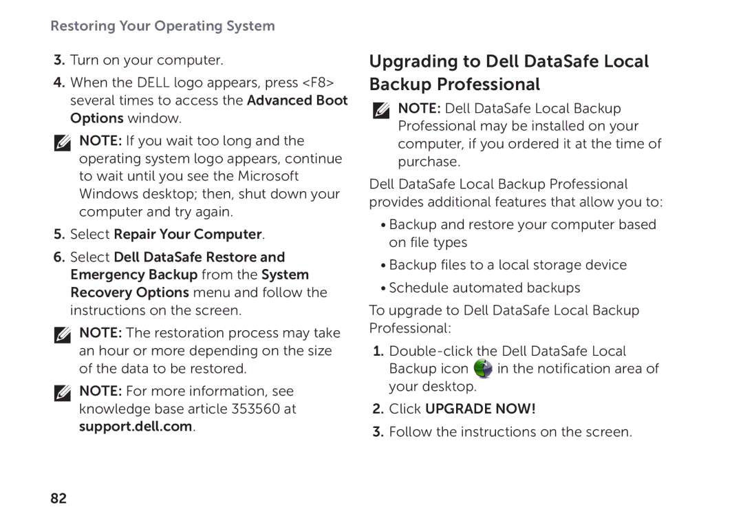 Dell P09E setup guide Upgrading to Dell DataSafe Local Backup Professional 