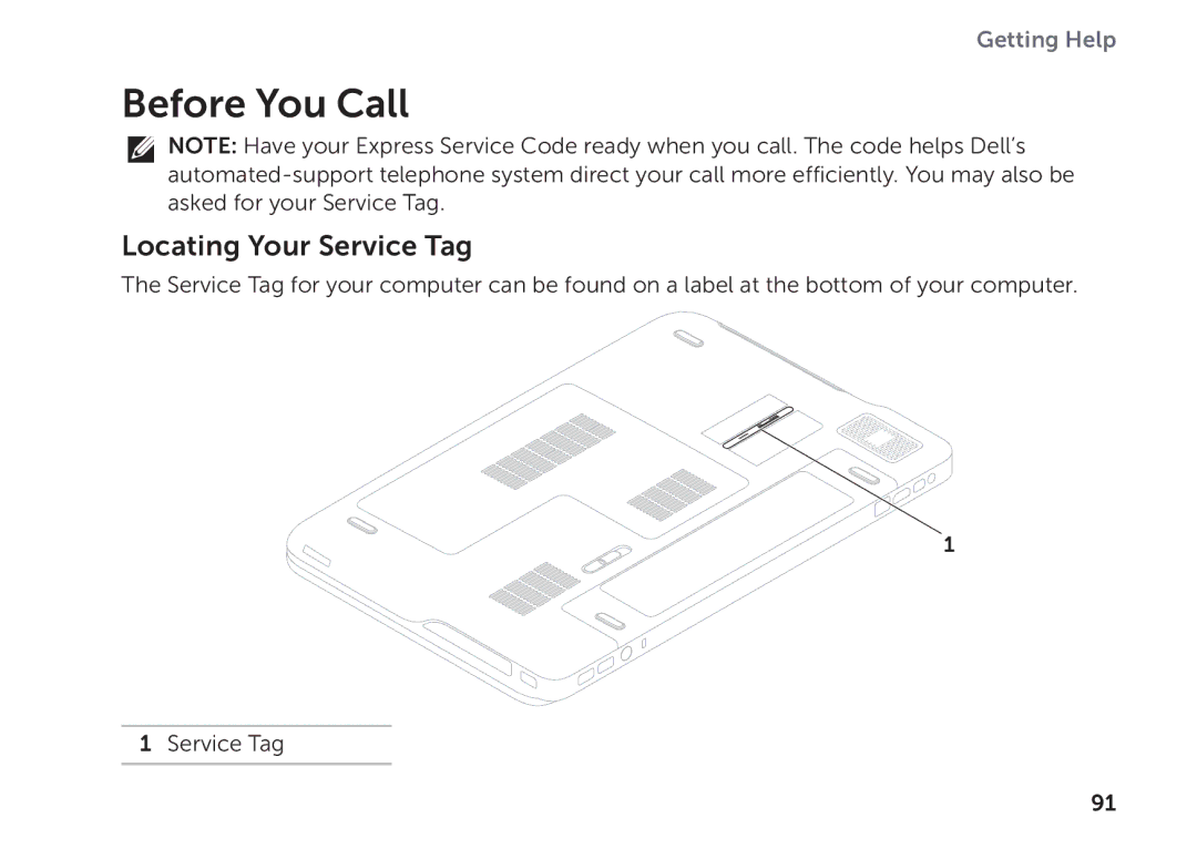 Dell P09E setup guide Before You Call, Locating Your Service Tag 