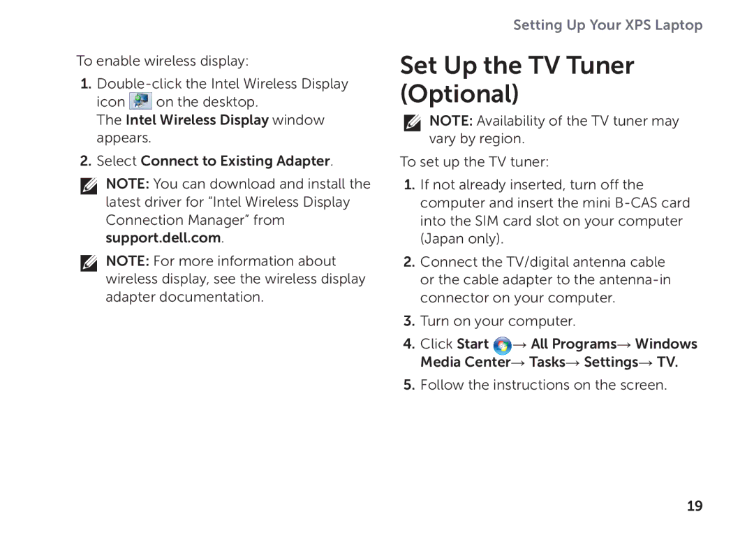 Dell P09E002 setup guide Set Up the TV Tuner Optional 